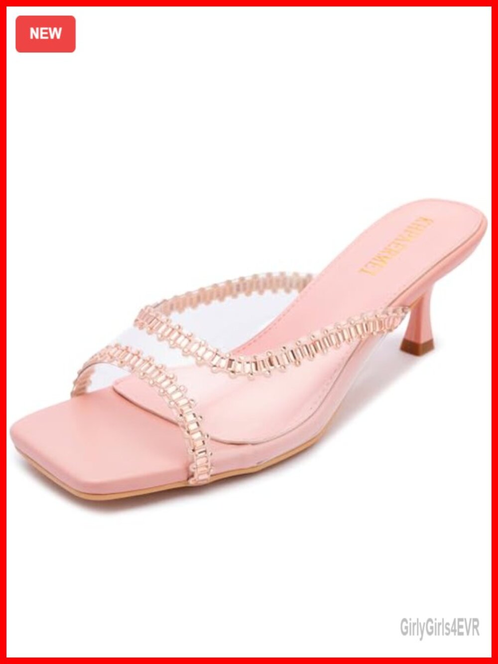 Rhinestone Kitten Heel Slip On Mules Low Heel Square Toe Faux Leather Sandals